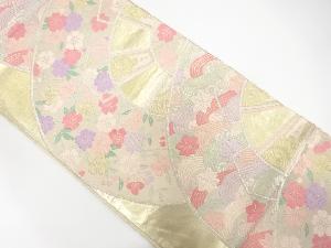 アンティーク　片輪車に花模様織出し袋帯（材料）